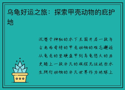 乌龟好运之旅：探索甲壳动物的庇护地